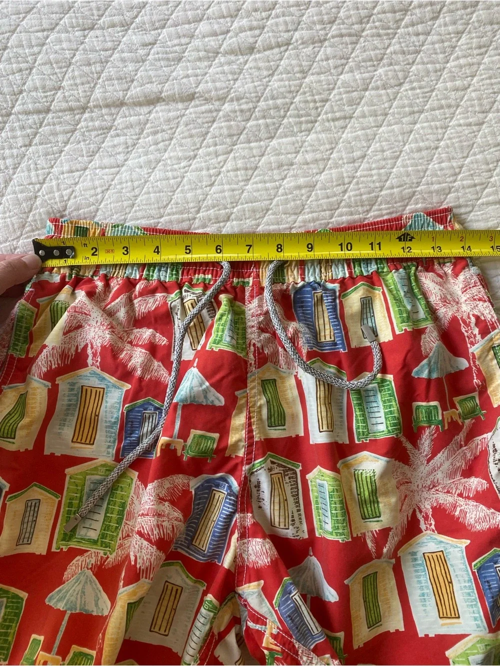 Vilebrequin Red Beach Hut Swim Trunks Palm Tree Drawstring Preppy Print Medium